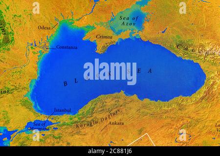 Carte géographique de la mer Noire européenne Banque D'Images