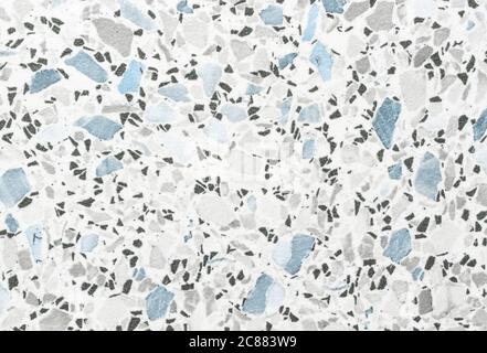 Arrière-plan blanc abstrait. Peinture aquarelle sur toile avec taches noires et bleues. Sol en mosaïque de petits galets gris. Toile de fond de texture f Banque D'Images