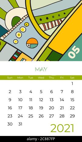 2021 mai calendrier abstrait art contemporain vecteur. Bureau, écran, bureau mois 05 2021, modèle de calendrier 2021 coloré Illustration de Vecteur