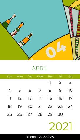2021 avril calendrier abstrait art contemporain vecteur. Bureau, écran, bureau mois 04, 2021, calendrier 2021 coloré Illustration de Vecteur