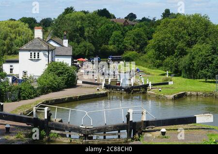 Les trois écluses sur le canal de Grand Union près de Stoke Hammond Banque D'Images