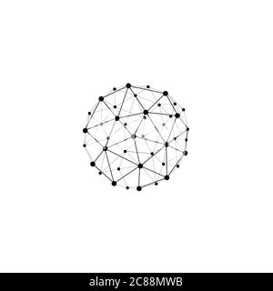 Icône icosaèdre. Elément polygonal de maillage filaire. Sphère avec lignes et points connectés. Vecteur sur fond blanc isolé. SPE 10. Illustration de Vecteur