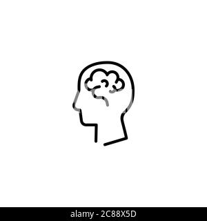 Tête humaine avec icône de cerveau, symbole en style ligne. Vecteur sur fond blanc isolé. SPE 10. Illustration de Vecteur