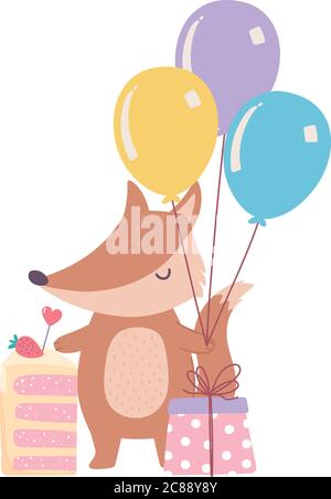 Cute Fox Joyeux Anniversaire Avec Des Ballons Et De Presenter Une Image Vectorielle Stock Alamy