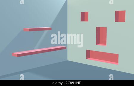 Vider les tablettes sur le mur d'exposition. Illustration de rendu 3D Banque D'Images