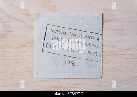 Billet de concert Stub T35 Block 19 dans les stands pour Duran Duran Thrusday 17 décembre 1981, avec Talk Talk comme support au Hammersmith Odeon, Londres Banque D'Images