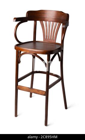 Tabouret de bar en bois haut isolé sur blanc Banque D'Images