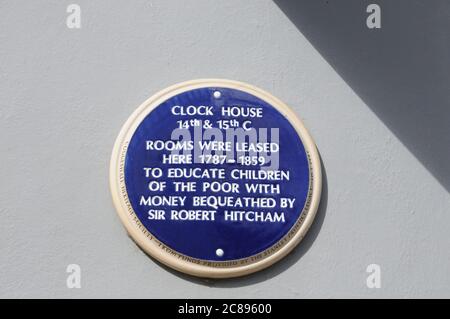 Plaque sur Clock House, Coggeshall, Essex, qui date des 14e et 15e siècles. Banque D'Images