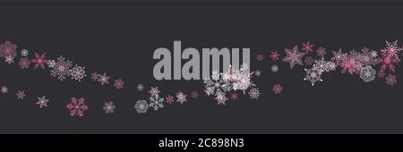 Motif de Noël sans couture avec divers grands et petits flocons de neige complexes sur fond noir. Design moderne et plat. Papier peint des fêtes. Hiver infini b Illustration de Vecteur