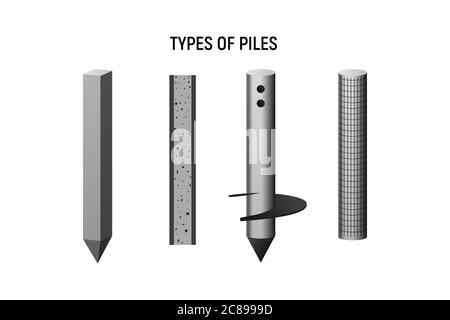 Types de pieux. Ensemble de fondations de construction. Illustration vectorielle. Illustration de Vecteur