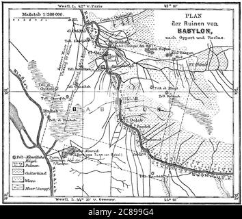 Carte des ruines babyloniennes, XIXe siècle Banque D'Images