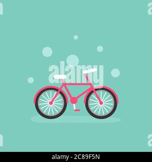 Rose micycle d'été mignon sur fond turquoise. Illustration vectorielle plate. Symbole transport ECO. Un voyage sain. Écologie. Passez au vert. Taille basse. Allez vous galère Illustration de Vecteur