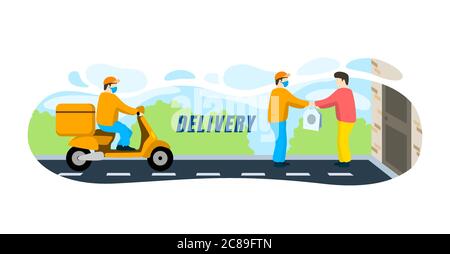 Livraison à domicile, réception rapide de votre commande, transport de marchandises. Illustration vectorielle Illustration de Vecteur