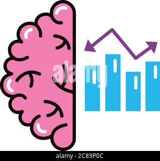 cerveau humain avec barres statistiques ligne et style de remplissage icône vecteur illustration conception Illustration de Vecteur