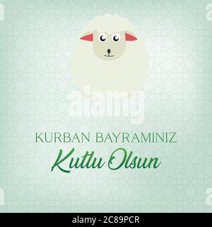 Fête du Sacrif (Eid al-Adha Mubarak) Fête du sacrifice salutation (turc: KUrban Bayraminiz Mübarek Olsun) jours Saints de la communauté musulmane. Illustration de Vecteur