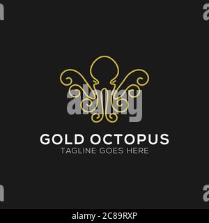 Logo Octopus doré avec style art de ligne. Illustration vectorielle abstraite de l'icône octopus Illustration de Vecteur