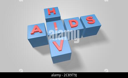 Sida signe VIH dans les cubes 3D rouges isolés sur fond blanc Banque D'Images