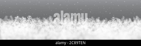 Fond de Noël de flocons de neige de forme différente, flou et transparence, situé en bas, sur fond gris Illustration de Vecteur