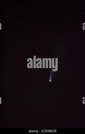 Neowise la comète parmi les étoiles, C/2020 F3 NEOWISE une comète rétrograde avec une orbite quasi parabolique découverte le 27 mars 2020 Banque D'Images