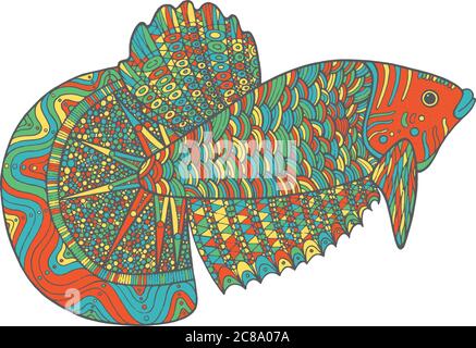 Poisson de dindle de Zentangle - version colorée de la page de coloriage. Illustration vectorielle dessinée à la main avec un animal marin pour adultes et enfants. Illustration de Vecteur