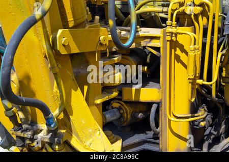 L'attelage pour les tracteurs et les moissonneuses-batteuses.Une image d'un fragment d'une machine agricole. Banque D'Images