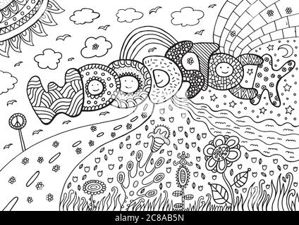 Page de coloriage avec mot woodstock Illustration de Vecteur