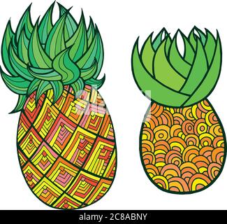 Page de coloration ananas. Motif vectoriel coloré pour les albums de coloriage pour adultes Illustration de Vecteur