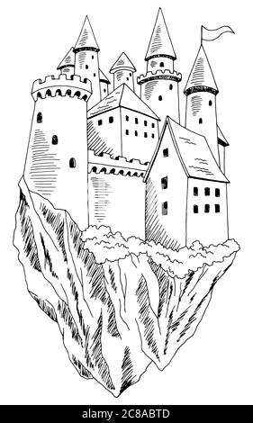 Volant château graphique noir blanc paysage dessin illustration vecteur Illustration de Vecteur