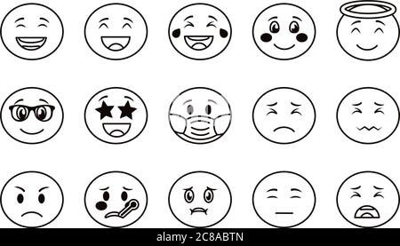 ensemble de visages emojis ensemble d'icônes dessin d'illustration vectorielle Illustration de Vecteur