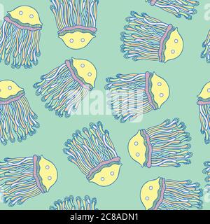 Kawaii motif jellyfish, dessin de papier peint de cartoon medusa. Illustration de Vecteur