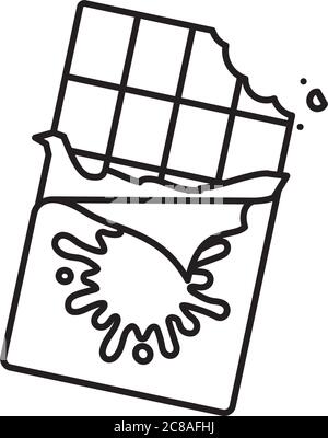 Mordir la barre de chocolat au lait avec un blotch sur l'icône de la ligne vectorielle de l'emballage déchiré. Symbole de contour des aliments sucrés. Illustration de Vecteur