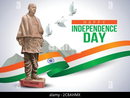 Inde Independence Day 15 août Celebration Card, poster, badges Vector Template.la plus haute statue du monde Sri Sardar Vallabhai Patel, Statue de l'onu Illustration de Vecteur