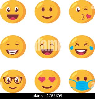 ensemble de visages emojis ensemble d'icônes dessin d'illustration vectorielle Illustration de Vecteur