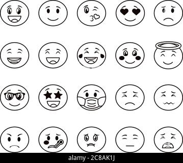 ensemble de visages emojis ensemble d'icônes dessin d'illustration vectorielle Illustration de Vecteur