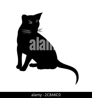 Une Silhouette En Noir Et Blanc D Un Chat Assis Bien Droit Et Se Tourna Vers Un Cote Dessin Couleur Ou De L Illustration Vectorielle Image Vectorielle Stock Alamy