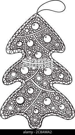 Décoration de Noël - arbre de noël. Illustration Doodle pour livre de coloriage pour adultes Illustration de Vecteur