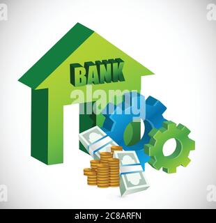 Motif d'illustration de la banque et des engrenages sur fond blanc Illustration de Vecteur