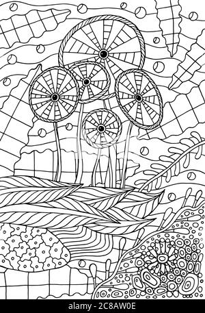 Page de coloriage pour adultes. Illustration de Doodle avec algues marines. Illustration vectorielle créative. Dessin au trait. Monde sous-marin. Nature sauvage de la mer Illustration de Vecteur