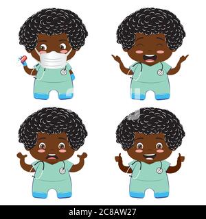 Personnel médical professionnel de dessin animé pour hommes dans les gommages avec l'équipement. Illustration de Vecteur