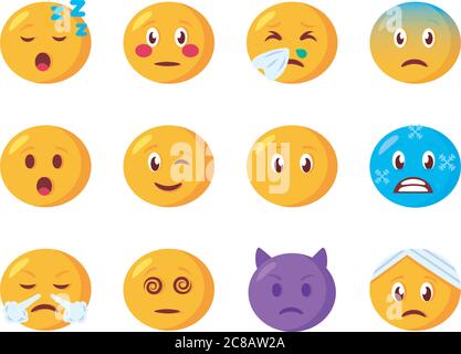 ensemble de visages emojis ensemble d'icônes dessin d'illustration vectorielle Illustration de Vecteur