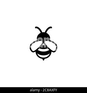 Abeille noire silhouette simple icône plate isolée sur blanc. Pictogramme été en noir et blanc. Illustration vectorielle Illustration de Vecteur