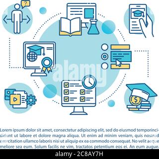 Icône de concept de cours d'apprentissage à distance avec texte. Leçons en ligne. Programme numérique. Modèle de vecteur de page PPT. Brochure, magazine, brochure design ele Illustration de Vecteur