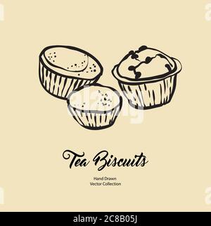 Petits gâteaux muffins isolé main dessin ligne vectorielle illustration ancien style. Biscuits à thé vectoriels, logo de cuisson des biscuits Illustration de Vecteur