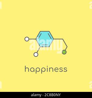 Structure moléculaire de la dopamine. Molécule de neurotransmetteur. Concept amusant de bonheur. Formule chimique du squelette. Hormone du bonheur et de la joie. Ligne vectorielle Illustration de Vecteur