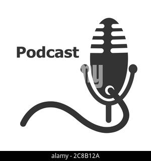 icône pour une image de podcast contenant un microphone avec un support et un cordon d'alimentation sur un fond blanc Illustration de Vecteur