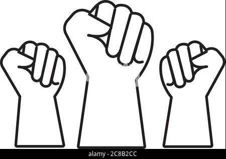 mains fists protestataires style ligne icône vecteur illustration conception Illustration de Vecteur