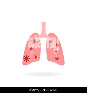 Poumons infectés. Virus microscopiques infectés par la conception plate des poumons. Concept de coronavirus. Illustration vectorielle isolée. Illustration de Vecteur
