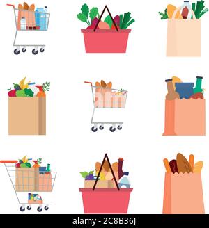 Ensemble d'icônes de sacs d'épicerie Illustration de Vecteur