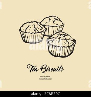 Petits gâteaux muffins isolé main dessin ligne vectorielle illustration ancien style. Biscuits à thé vectoriels, logo de cuisson des biscuits Illustration de Vecteur