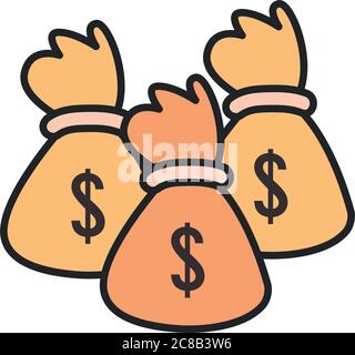 Dollar sacs ligne et style de remplissage icône de l'argent banque financière commerce et le thème de marché illustration vectorielle Illustration de Vecteur